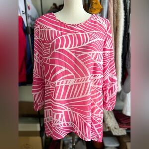 Chico's 0 Women's  Blouse Pink White Sheer High Low Hem Split Back BR8